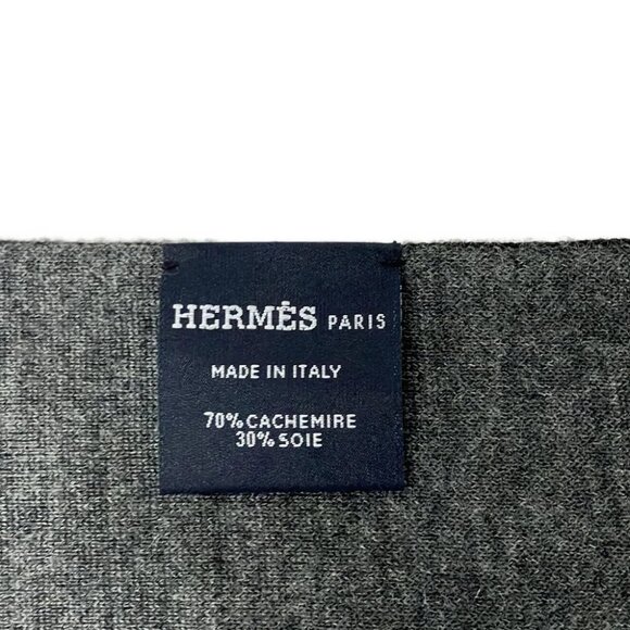 Auth HERMES - Black Gray Cashmere Silk Scarf - Picture 3 of 5
